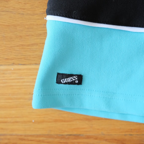 Guess Mini Skirt Women Black Blue Colorblock Ribbed Retro Size M Vintage Style - Picture 2 of 8